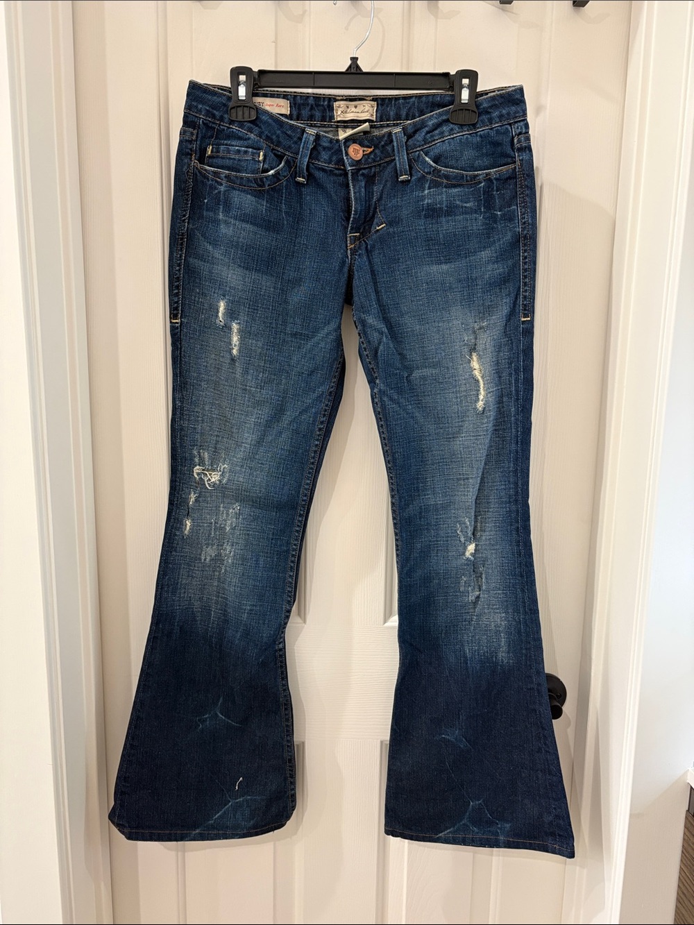 William Rast Dark Blue Distressed Flare Jeans